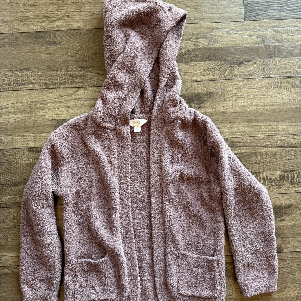 Kids Plush Hooded Cardigan in Dusty Rose